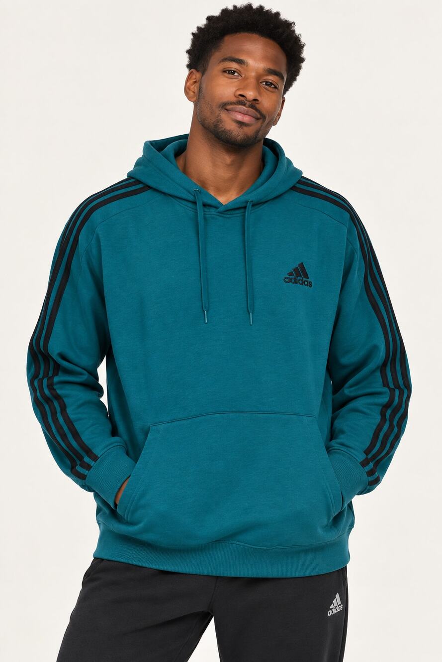 Adidas Essentials Mens 3 Stripes Fleece Hoodie Legacy Teal Pullover Size 2XL NWT
